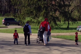 Leaving a game: Joey (4), Elle, (2), Rowan (6 days).