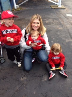 Lowrie and the kids at a road game this fall