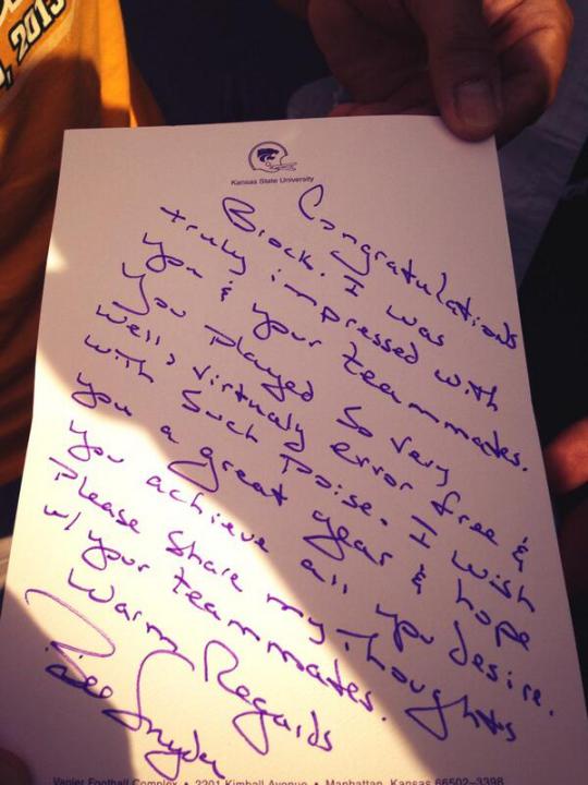 Following a devastating loss, Coach Snyder reacts by sending a classy note